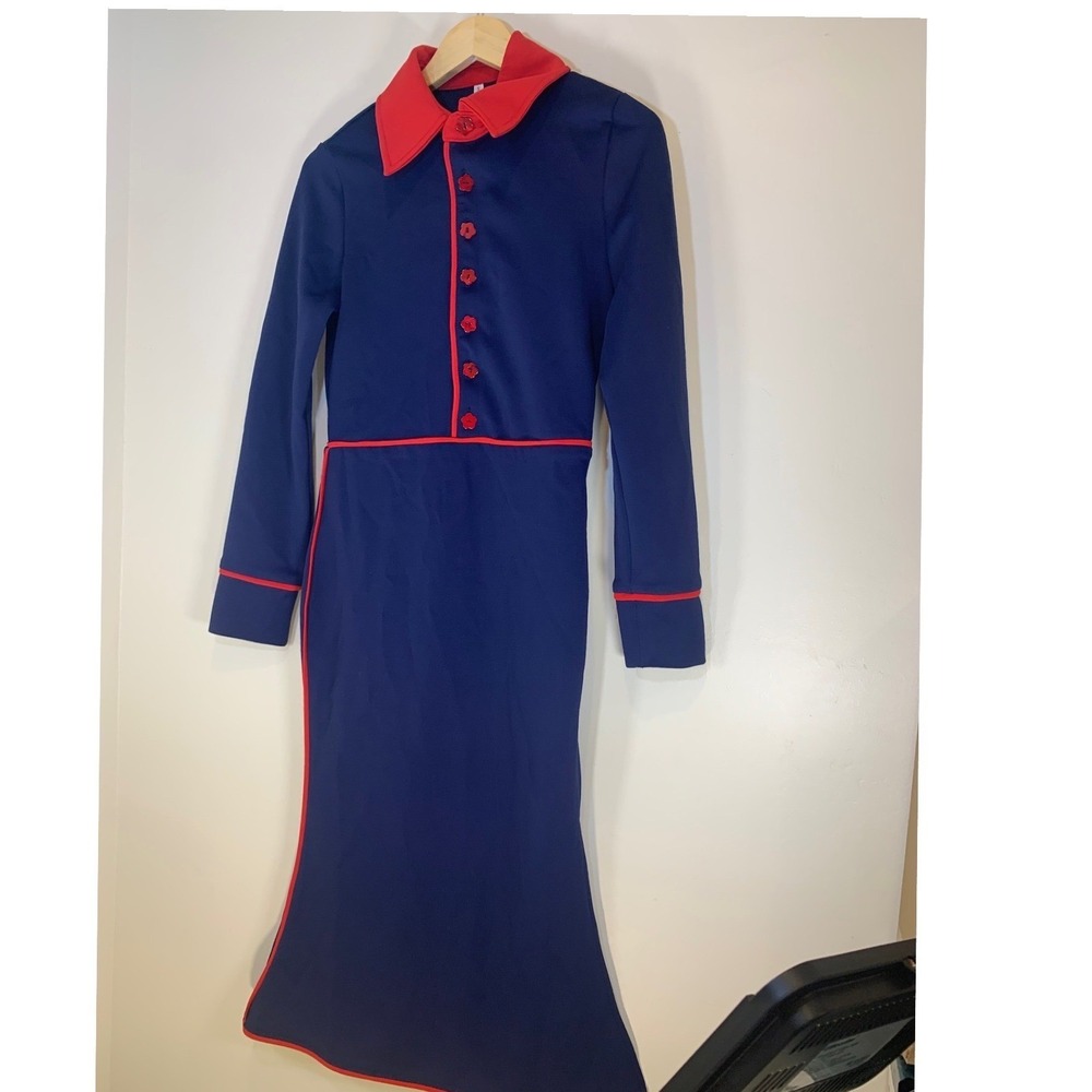 OYROSY Contrast Trim Maxi Dress Small Nautical Mod Retro Chic Womens